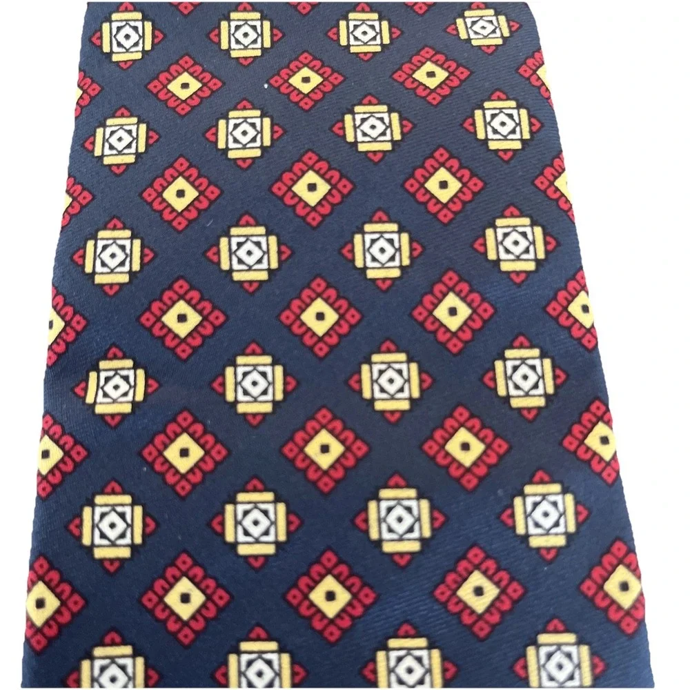 Brooks Brothers Makers 100% Silk USA Made Neck Tie Dark Blue‎ Geometric 55.5
